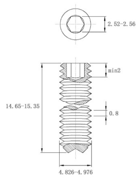 Bản vẽ kỹ thuật Vít Trí Đuôi Lõm Inox 304 DIN916 M5x15