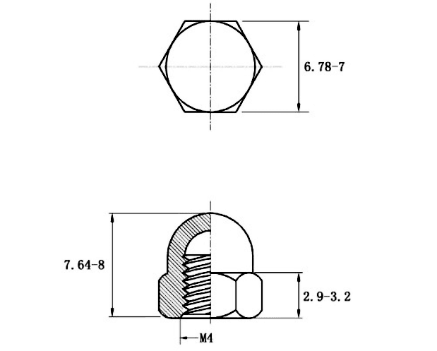Bản vẽ kỹ thuật Tán Bầu Inox 316 DIN1587 M4