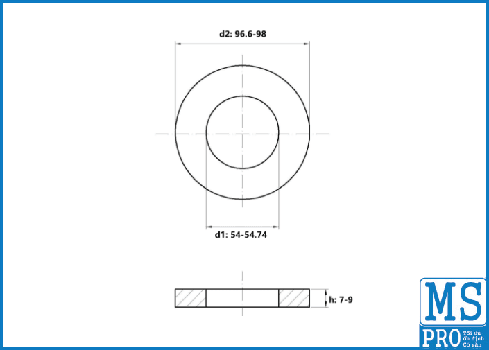 Bản vẽ kỹ thuật Lông Đền Phẳng Inox 304 DIN125 M52