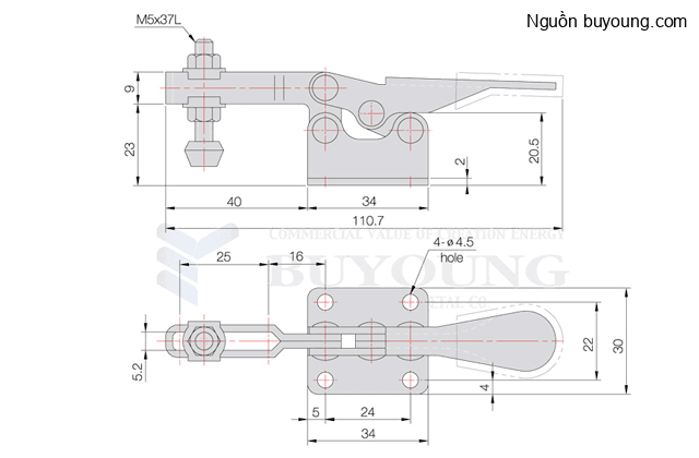 Bản vẽ kỹ thuật Kẹp Định Vị Thép Không Gỉ (60KG) Buyoung 006-21FS
