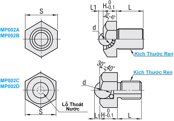 Bản vẽ kỹ thuật Con Lăn Bi Loại Thân Lục Giác Inox 304 Bi Nhựa M10x12 BCHLJ10