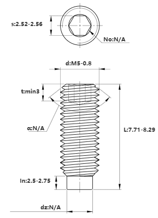 Bản vẽ kỹ thuật Vít Trí Đuôi Trụ Thép Đen 10.9 DIN915 M5x8