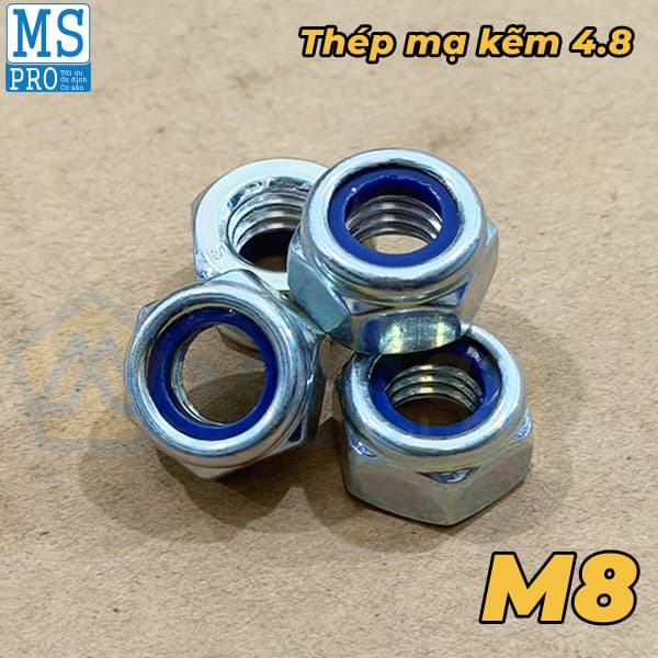 Tán Keo Thép Mạ Kẽm Trắng Cr3+ 4.8 DIN985 M8