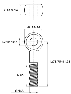 Bản vẽ kỹ thuật Bulong Mắt Inox 304 M14x80 (Lửng)