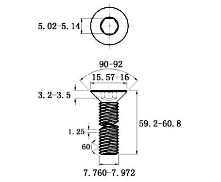 Bản vẽ kỹ thuật Lục Giác Chìm Col Thép Đen 10.9 DIN7991 M8x60