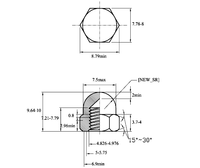 Bản vẽ kỹ thuật Tán Bầu Inox 316 DIN1587 M5