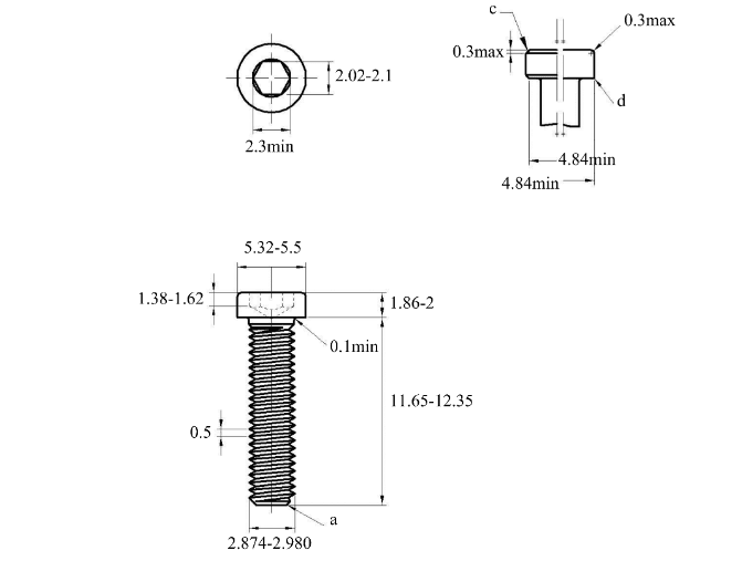 Bản vẽ kỹ thuật Lục Giác Trụ Đầu Thấp Inox 304 DIN7984 M3x12
