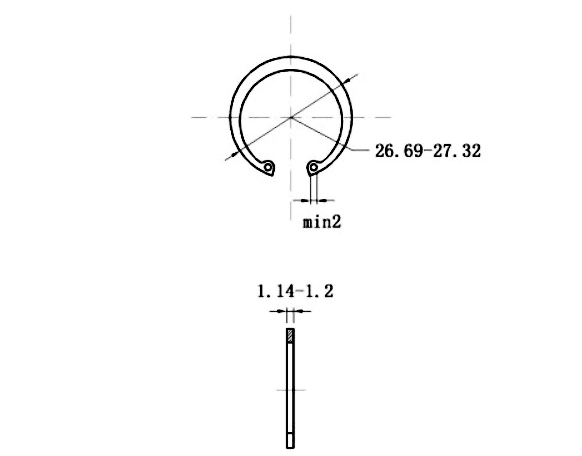 Bản vẽ kỹ thuật Phe Gài Lỗ Thép 65Mn DIN472 D25x1.2