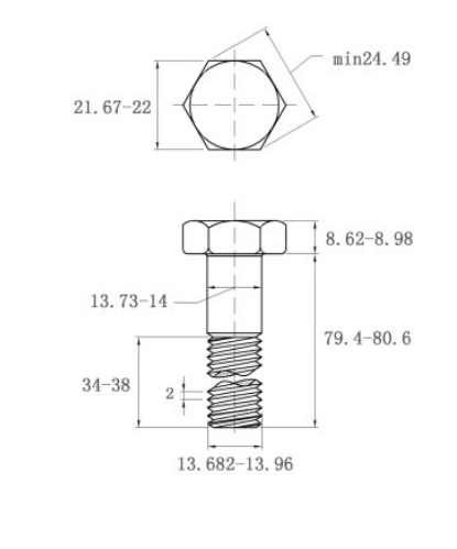 Bản vẽ kỹ thuật Bulong Thép Đen 8.8 DIN931 M14x80 Ren Lửng