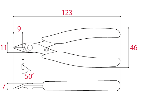 Bản vẽ kỹ thuật Kìm Cắt Linh Kiện Bằng Thép Không Gỉ 123mm Tsunoda SSN-125