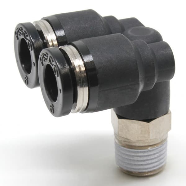 Đầu Nối Nhanh Khí Nén Hai Nhánh Cong 90° Ren Ngoài Pisco PAX6-01