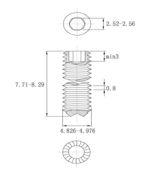 Bản vẽ kỹ thuật Vít Trí Đuôi Lõm Có Khía Thép Đen 12.9 DIN916K M5x8