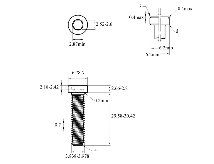 Bản vẽ kỹ thuật Lục Giác Trụ Đầu Thấp Inox 304 DIN7984 M4x30