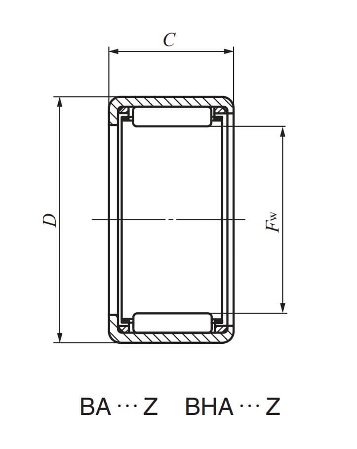 Bản vẽ kỹ thuật Vòng Bi Kim 5/16x1/2 Inch (không nắp trong) IKO BA55ZOH