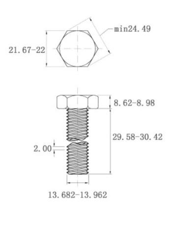 Bản vẽ kỹ thuật Bulong Thép Đen 8.8 DIN933 M14x30