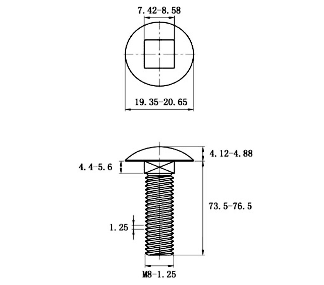 Bản vẽ kỹ thuật Bulong Cổ Vuông Inox 304 DIN603 M8x75