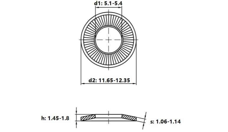 Bản vẽ kỹ thuật Lông Đền Tiếp Xúc Thép Mạ Kẽm NFE25-511 M5