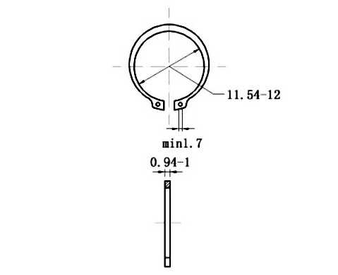 Bản vẽ kỹ thuật Phe Gài Trục Thép 65Mn DIN471 D13x1.0 (50Cái/Bịch)