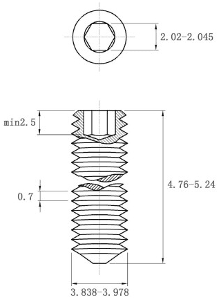 Bản vẽ kỹ thuật Vít Trí Đuôi Nhọn Inox 304 DIN914 M4x5