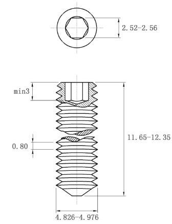 Bản vẽ kỹ thuật Vít Trí Đuôi Nhọn Thép Đen 10.9 DIN914 M5x12