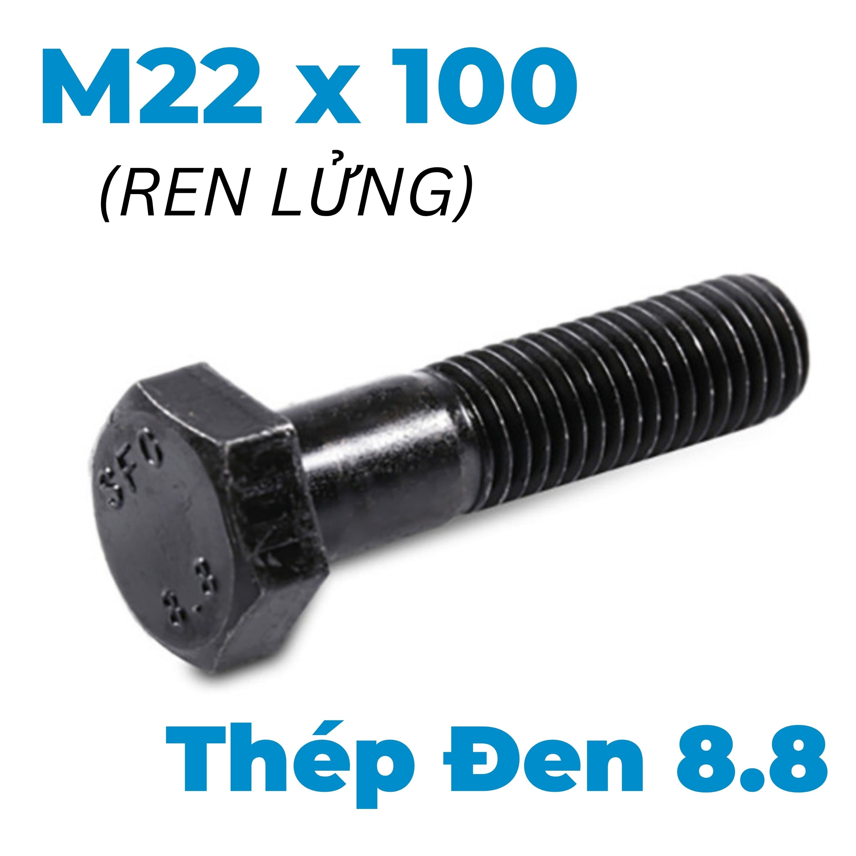 Bulong Thép Đen 8.8 DIN931 M22x100 Ren Lửng