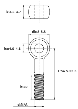 Bản vẽ kỹ thuật Bulong Mắt Inox 304 M5x55 (Lửng)