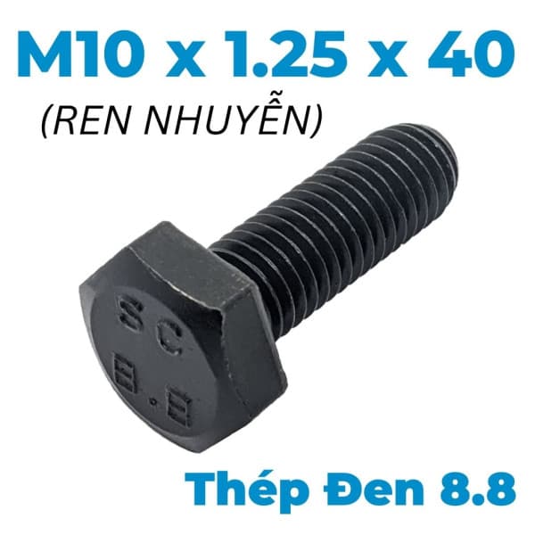 Bulong Thép Đen 8.8 DIN961 M10x1.25x40 Ren Nhuyễn