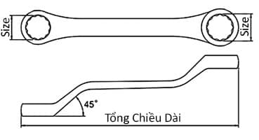 Bản vẽ kỹ thuật Cờ Lê 2 Đầu Vòng 45 Độ Ngắn 12x13mm Toptul AAAK1213