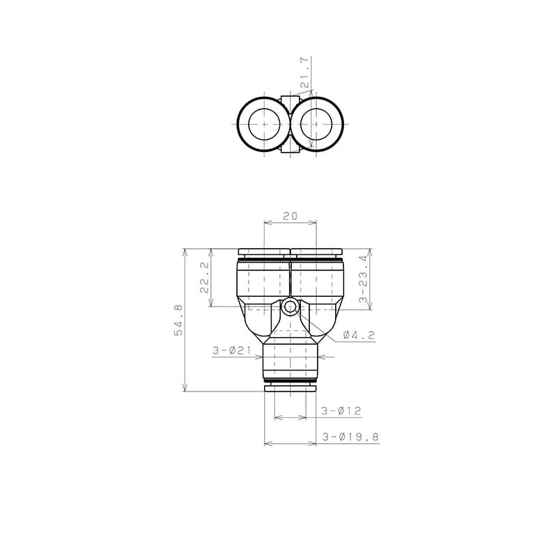 Bản vẽ kỹ thuật Đầu Nối Nhanh Khí Nén Chữ Y Pisco PY12W