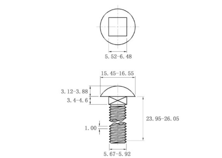 Bản vẽ kỹ thuật Bulong Cổ Vuông Inox 316 DIN603 M6x25