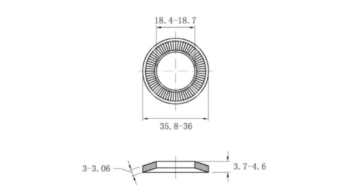 Bản vẽ kỹ thuật Lông Đền Tiếp Xúc Thép Mạ Kẽm NFE25-511 M18