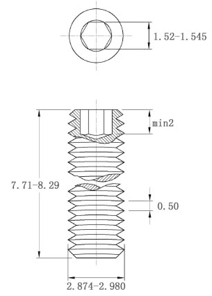 Bản vẽ kỹ thuật Vít Trí Đuôi Bằng Inox 304 DIN913 M3x8