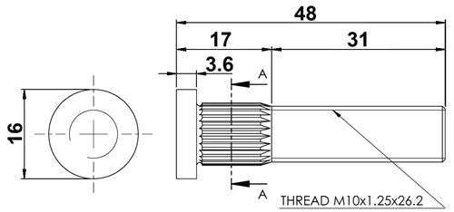 Bản vẽ kỹ thuật Bulong Hàn Có Khía Thép Đen 10.9 M10x48 Ren Lửng