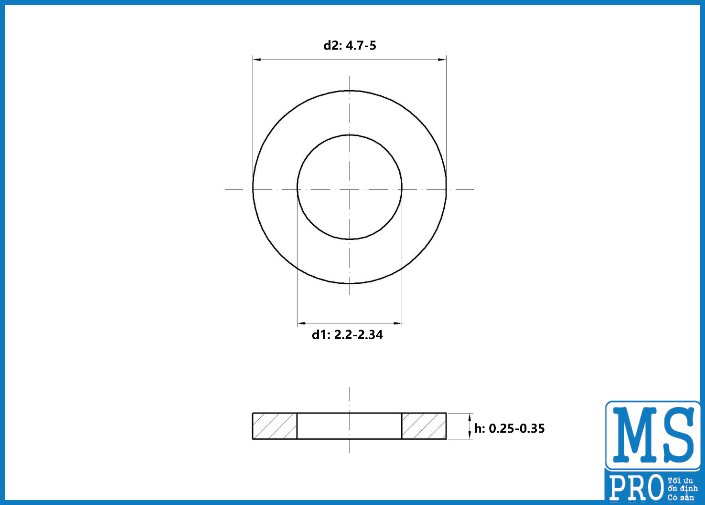 Bản vẽ kỹ thuật Lông Đền Phẳng Inox 304 DIN125 M2