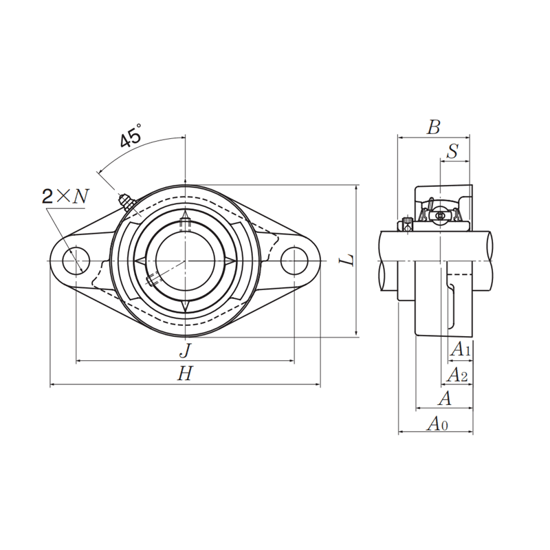 Bản vẽ kỹ thuật Gối Đỡ Vòng Bi Cầu Mặt Bích Hình Thoi d40 mm NTN UCFL208D1