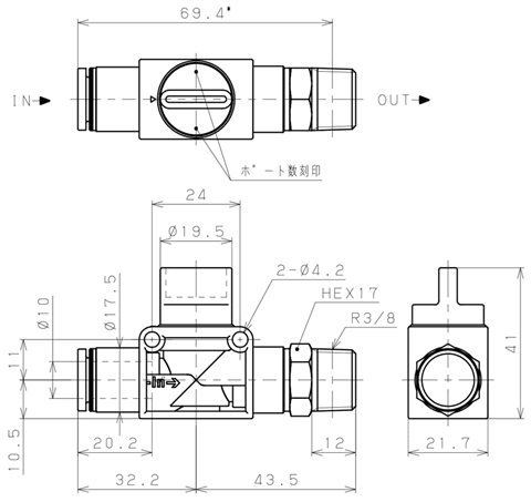 Bản vẽ kỹ thuật Van Tay Khí Nén Pisco HV10-03-2