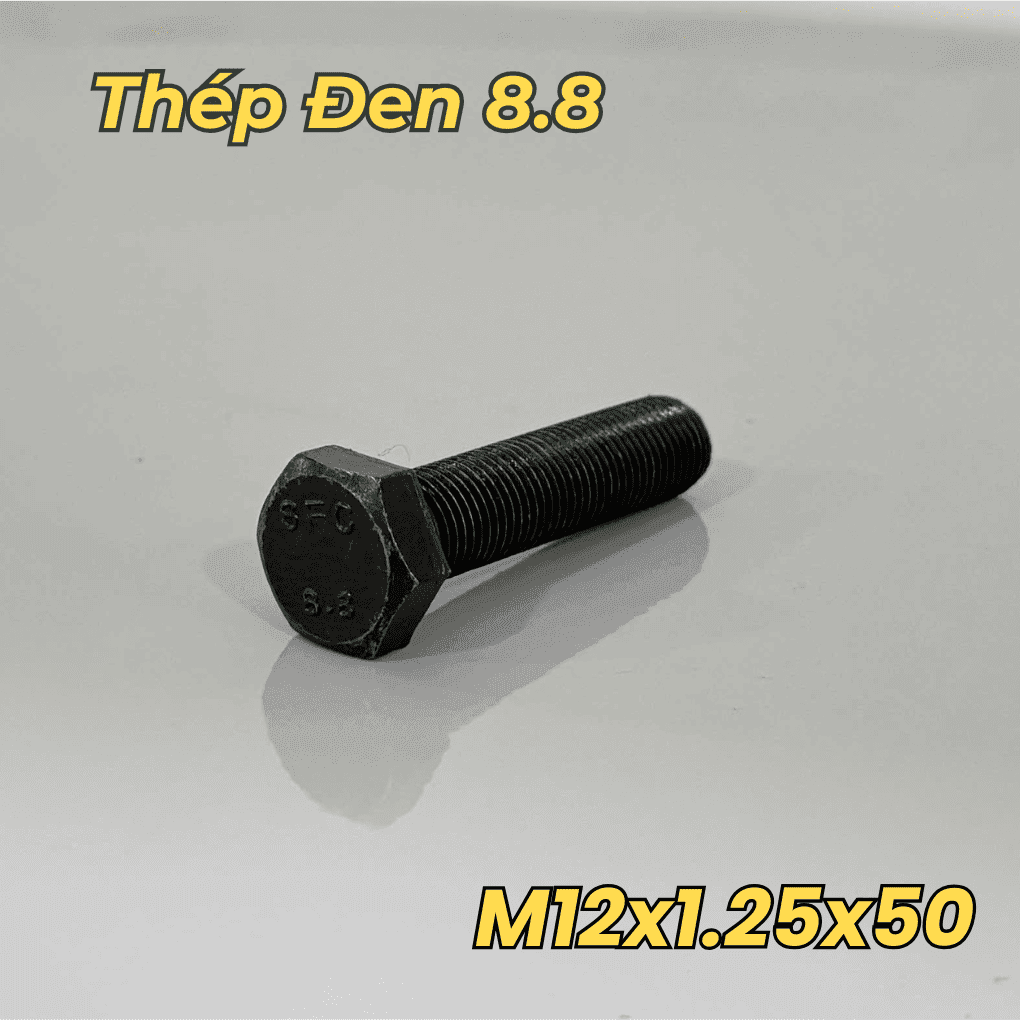 Bulong Thép Đen 8.8 DIN961 M12x1.25x50 Ren Nhuyễn