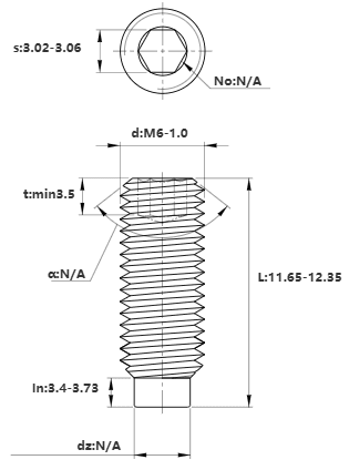 Bản vẽ kỹ thuật Vít Trí Đuôi Trụ Thép Đen 10.9 DIN915 M6x12