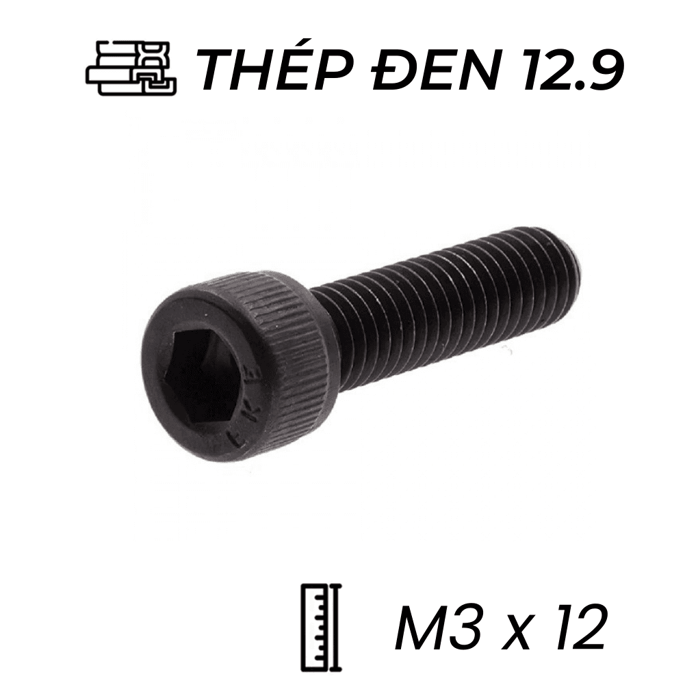 Lục Giác Chìm Đầu Trụ Thép Đen 12.9 DIN912 M3x12