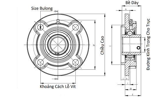 Bản vẽ kỹ thuật Gối Đỡ Vòng Bi Asahi UCFC 206 (d30) Mặt Bích Tròn