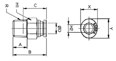 Bản vẽ kỹ thuật Đầu Nối Khí Thẳng Ren Ngoài SANG-A GPC0601