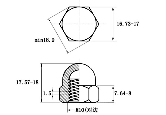 Bản vẽ kỹ thuật Tán Bầu Inox 316 DIN1587 M10