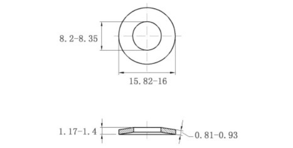 Bản vẽ kỹ thuật Lông Đền Lò Xo Đĩa Thép Đen DIN2093 M8 (8.2x16x0.9)