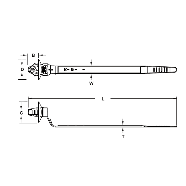Bản vẽ kỹ thuật Dây Rút Nhựa Dạng Đẩy Push Mount Màu Trắng 115 X 6.0 mm KST KPM-115