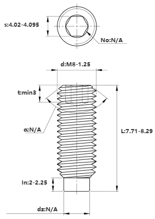 Bản vẽ kỹ thuật Vít Trí Đuôi Trụ Thép Đen 10.9 DIN915 M8x8