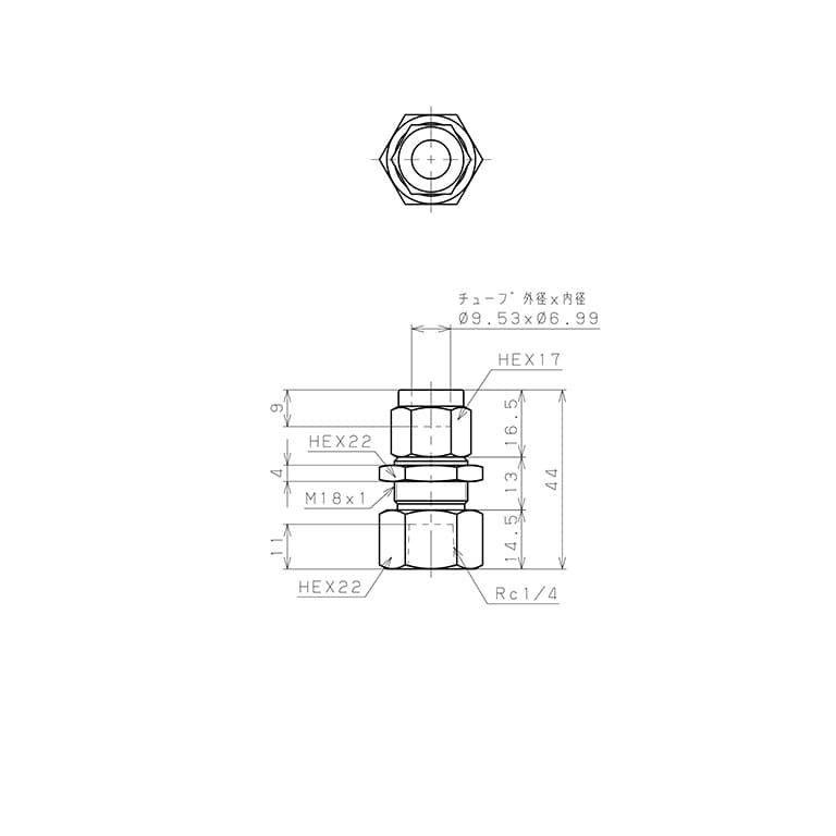 Bản vẽ kỹ thuật Đầu Ngạnh Nối Ống Có Đai Ốc Xiết Dạng Lắp Vách Ren Trong Pisco NSMF3/8-02
