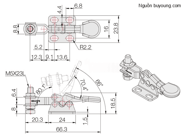 Bản vẽ kỹ thuật Kẹp Định Vị Inox 304 (30KG) Buyoung 003-21FS