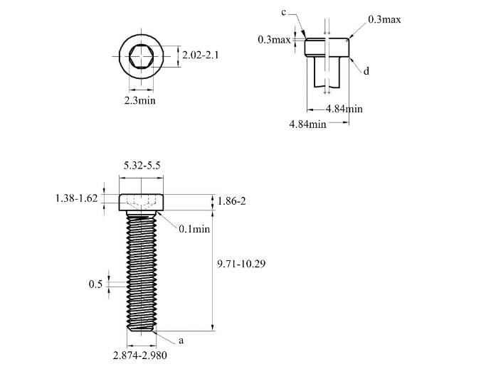 Bản vẽ kỹ thuật Lục Giác Trụ Đầu Thấp Inox 304 DIN7984 M3x10