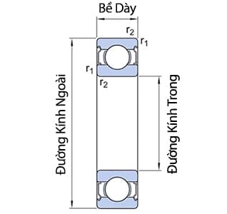 Bản vẽ kỹ thuật Vòng Bi Cầu Rãnh Sâu SKF 6000-ZTN9/LT (10x26x8) Nắp Chắn Thép (Hai Bên)