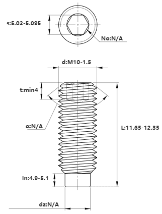 Bản vẽ kỹ thuật Vít Trí Đuôi Trụ Thép Đen 10.9 DIN915 M10x12